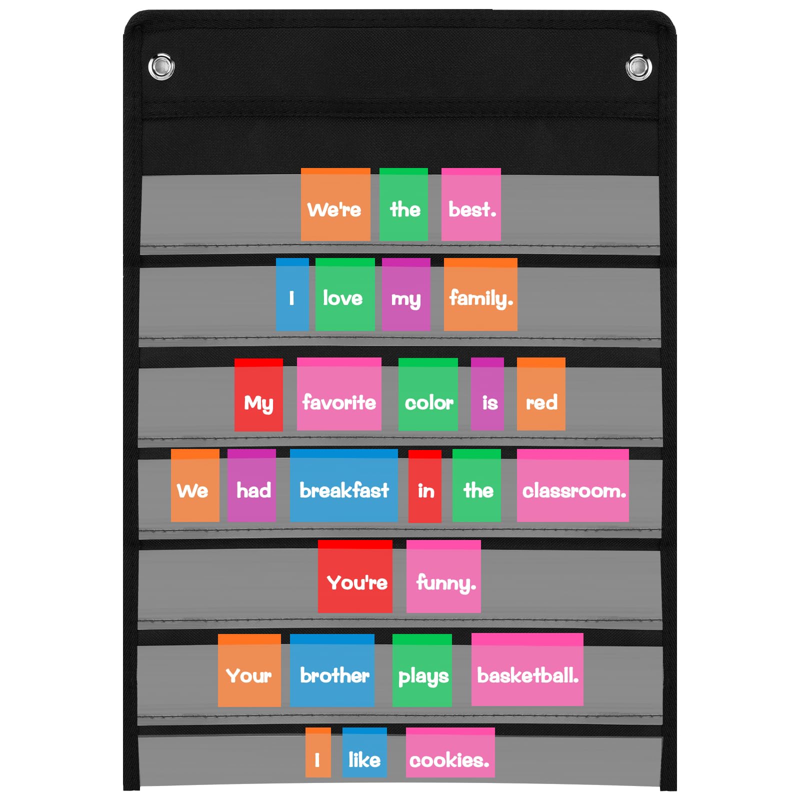 4 Pack Standard Pocket Chart Clear Chart for Classroom & Home Heavy Duty Hanging Pocket Chart for Word Wall/Letter Cards/Sentence Strips (13 x 18 Inch, Black)