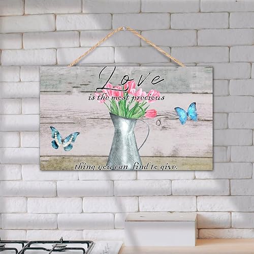 Miniatura 3 de TEANFUN Decoración artística de pared con texto en inglés Love Wall diseño rústico para colgar en la pared diseño positivo florero de madera 12 x 20