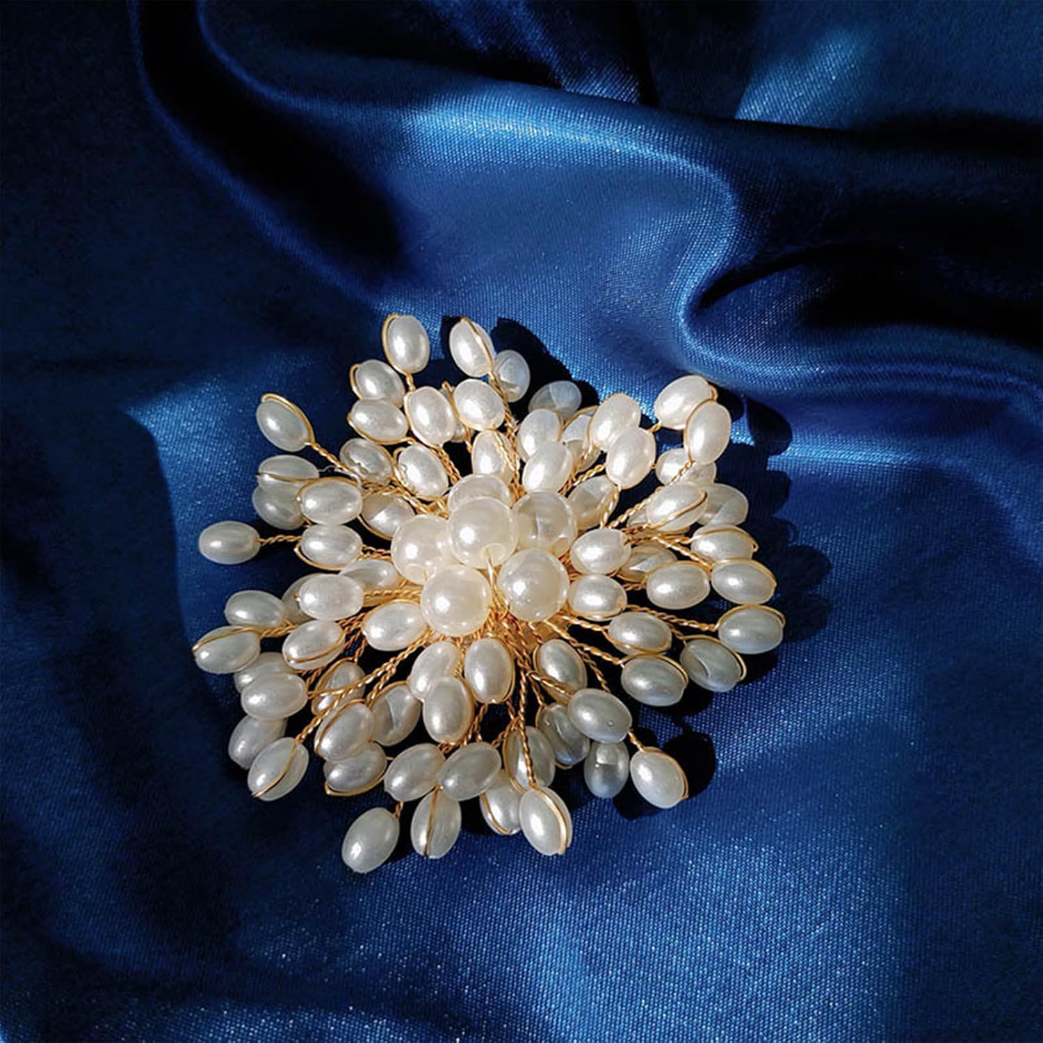 Flower White Pearl Brooch Pin for Women | Striking Large Pearl Flower Beads Statement Costume Pin Graceful Wedding Anniversary Prom Jewelry Gifts