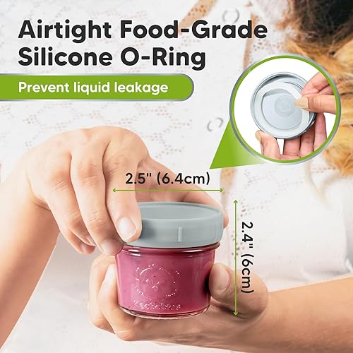 Miniatura 4 de KeaBabies Paquete de 6 recipientes de vidrio para alimentos para bebés y 3 baberos impermeables para comer, 4 onzas, a prueba de fugas, para