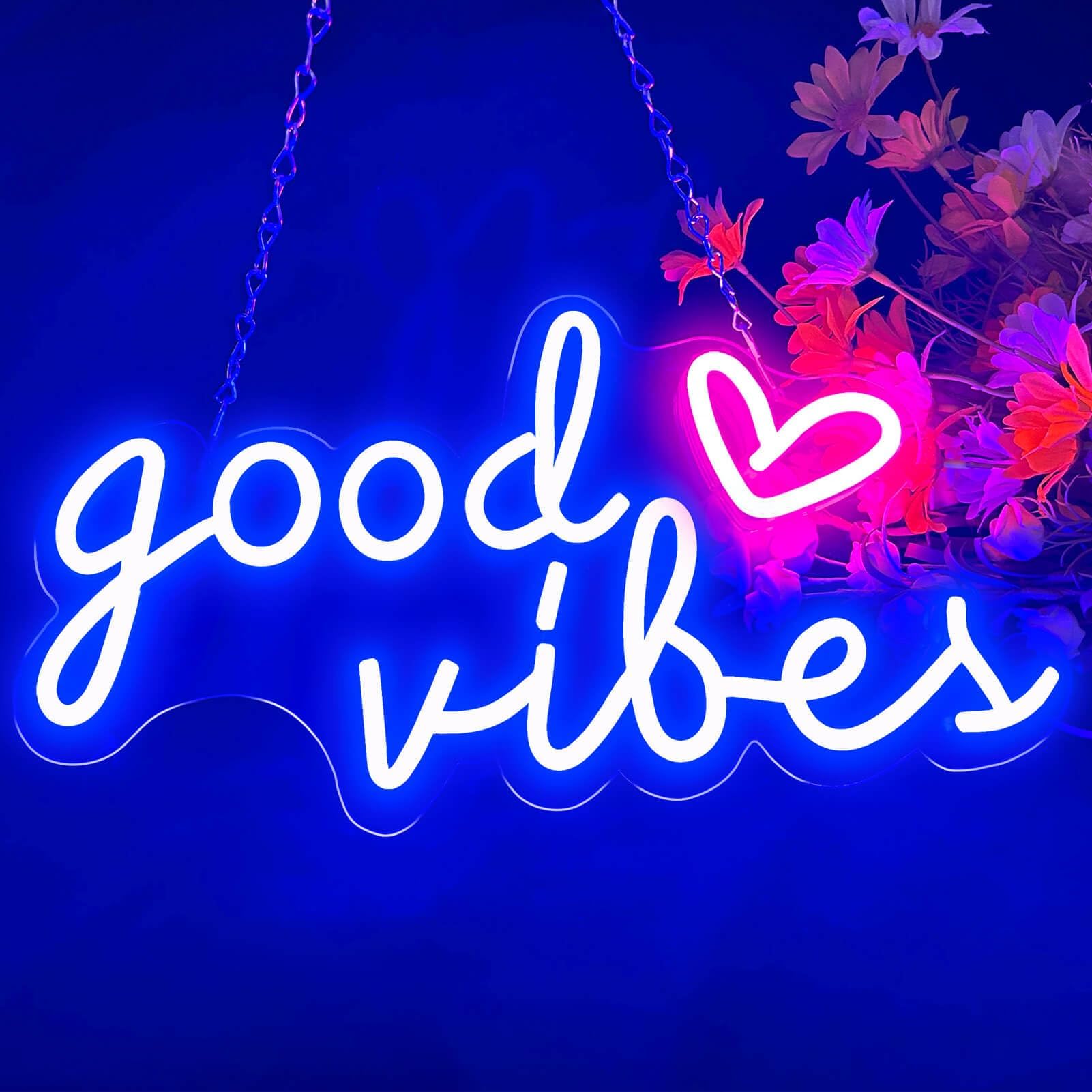 Blue Good Vibes Neon Signs for Wall Decor, Room Decor Aesthetic Good Vibes Neon Light Blue, USB Powered Game LED Sign for Bedroom, Gamer Light up Sign for Christmas Teen Boys Girls Men Cave