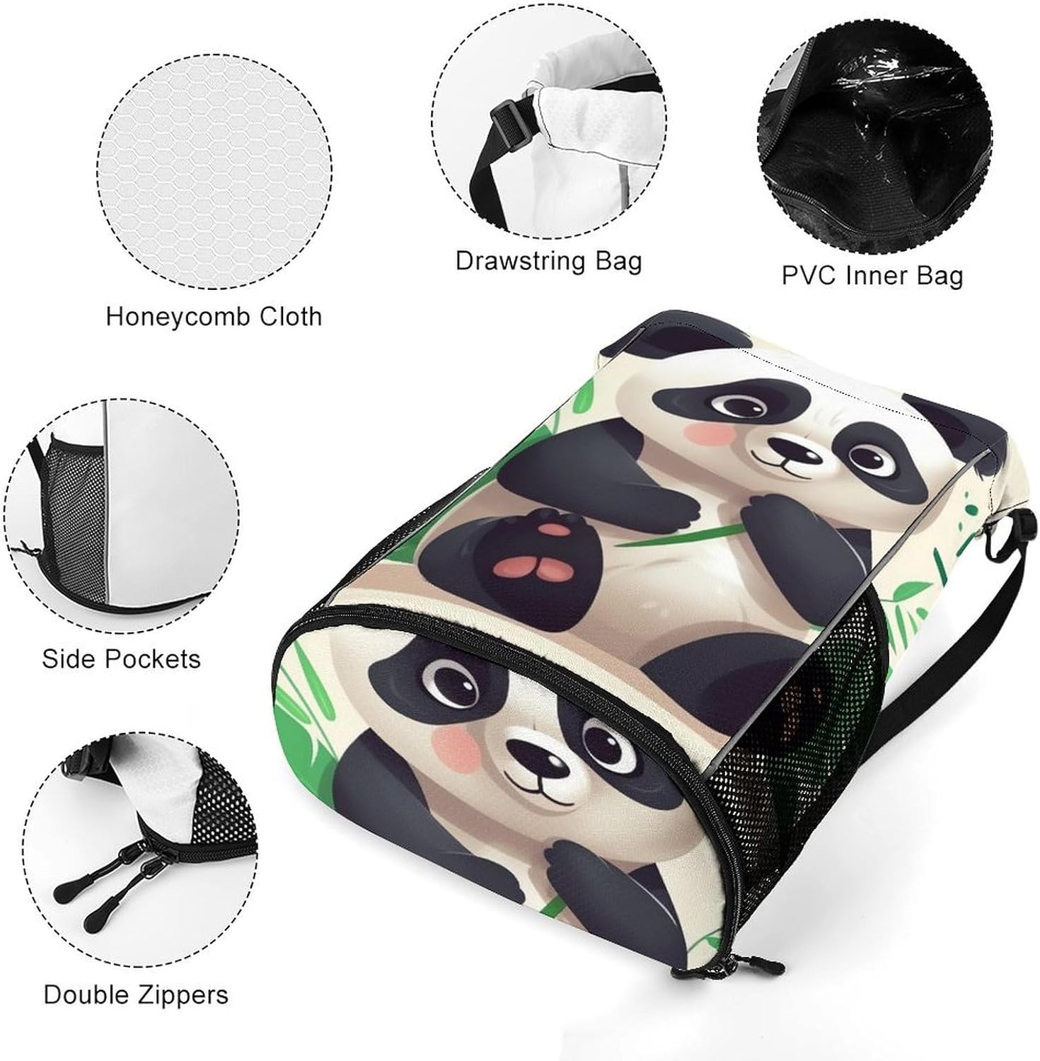 Small Gym Bag Panda Star Printed Drawstring Gym Bag for Men Lightweight Waterproof Drawstring Backpack for Women with Shoe Compartment for Travel Tourism Work And Fitness