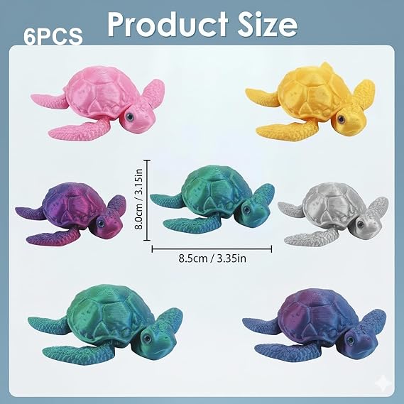 6Pcs 3D Printed Animals, Mini 3D Printed Sea Animals, 3d Printed Figures, Vibrant Colour Collection, Detailed Turtle Models, Random Style and Color