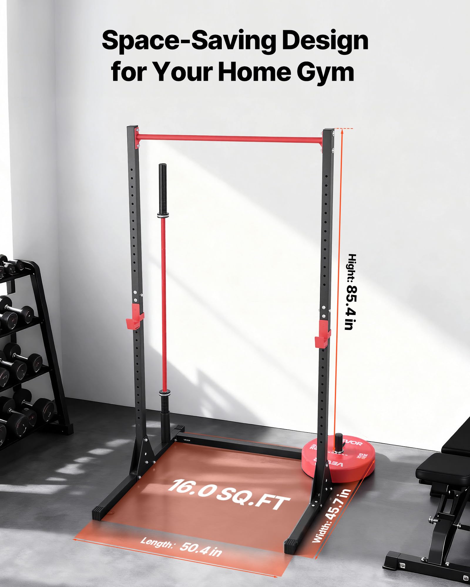VEVOR Attrezzatura Multifunzionale per Panca Power Rack con Ganci a J Regolabili a 28 Livelli, Allenamento della Forza per 362 kg, Palestra Domestica per Squat con Bilanciere, Sollevamento Pesi