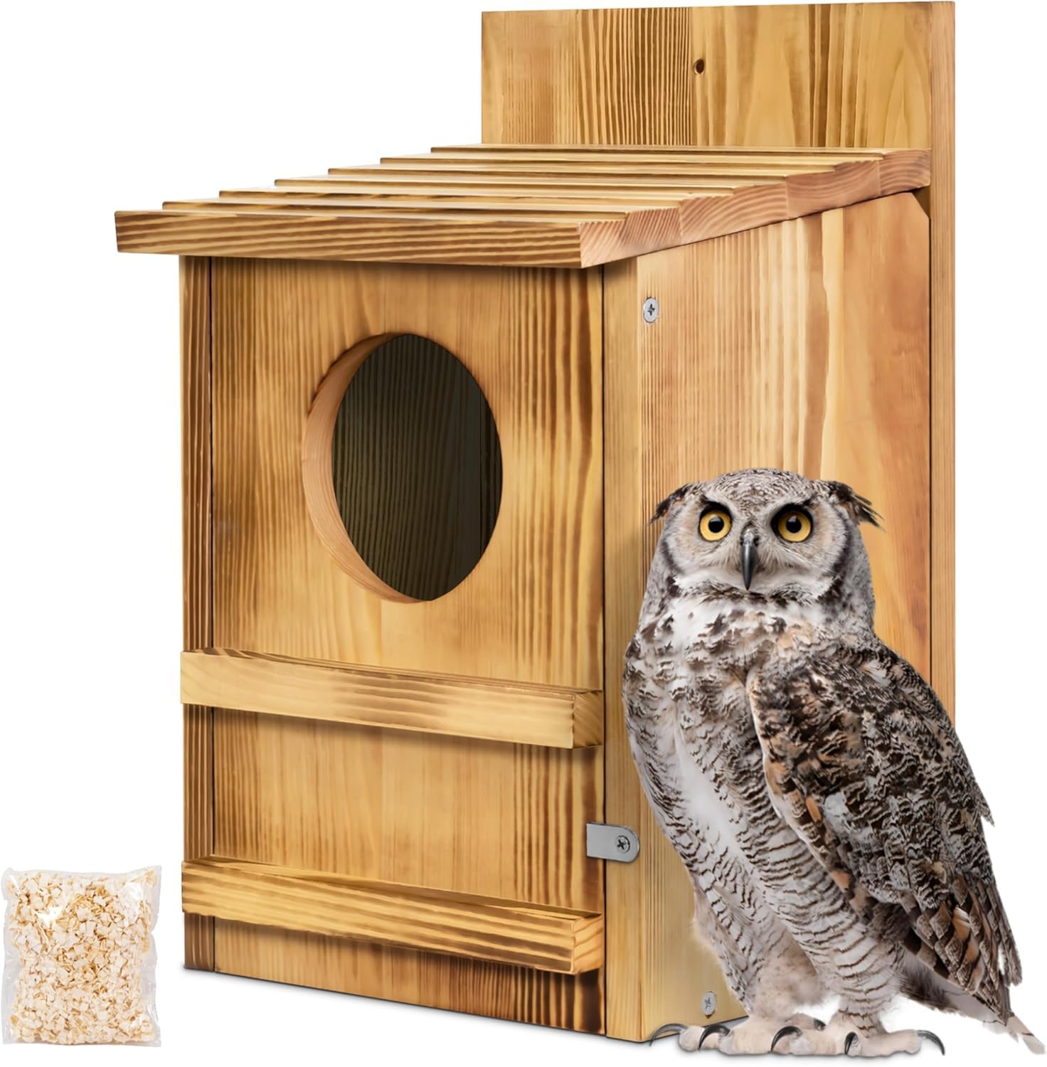 Eulenhaus - Caja nido de madera para búho común, diseño rústico