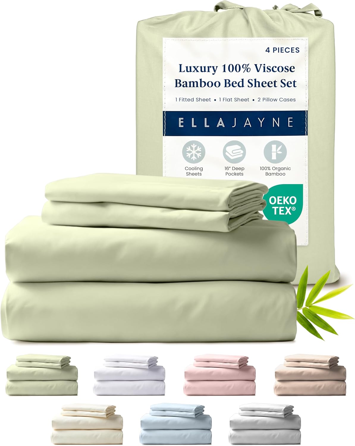Ella Jayne Viscose Derived from Bamboo Sheets California King Size (4 Pieces) California King Size Ultra Soft & Luxuriously Cooling Eco-Friendly King Sheet Sets Deep Pockets 16 Inch (Sage)