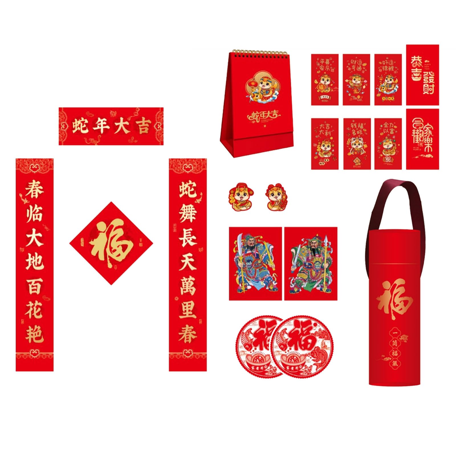 Tsophreniq 2025 Snake Year Using Flocking Couplets Set Tube and Calendar Stylish Spring Couplets with Decal Luck Snake Year Home Decors