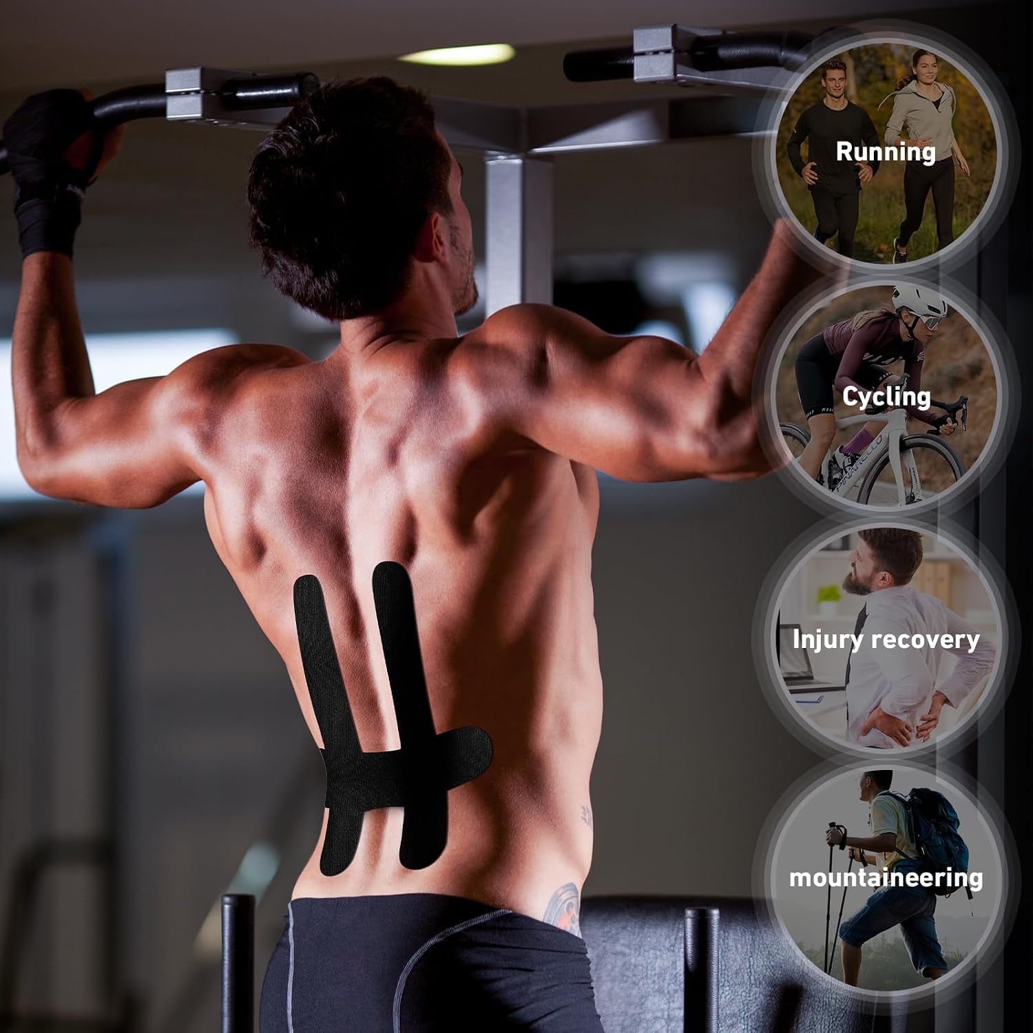 PreCut Kinesiology Tape for Lower Back, 12PCS Kinesiology Tape Precut for Lower Back, KTQUICK Original Cotton Waterproof&Breathable Latex-Free, Enhance Elastic Athletic Tape for Support Muscle(Black)