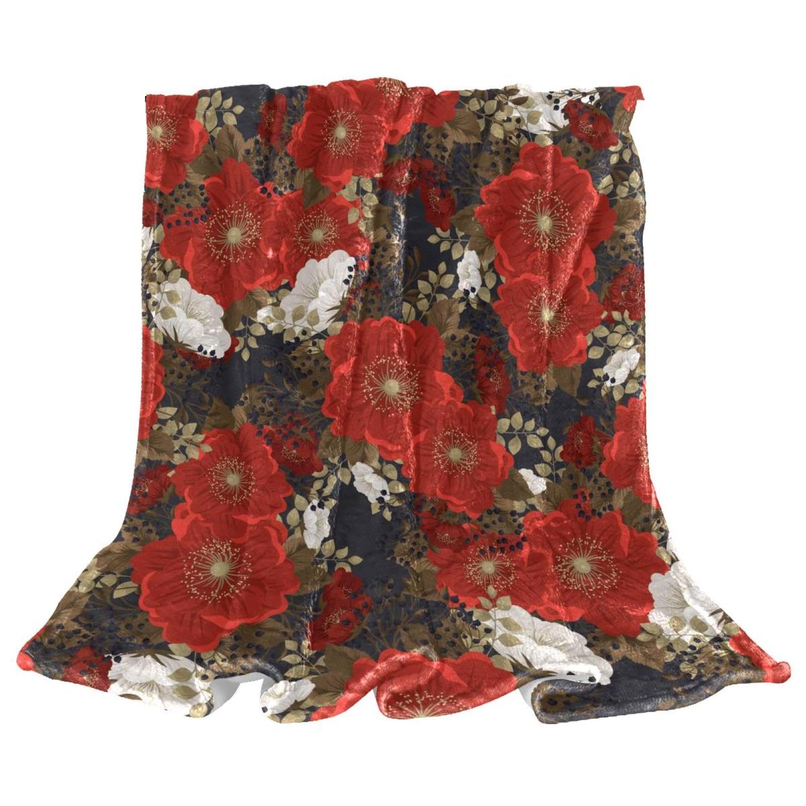 Couverture polaire fleur rouge en microfibre douce et chaude pour canapé 150x100cm