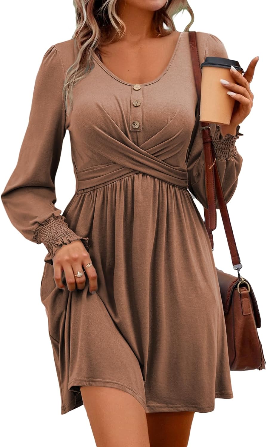 Acelitt Women's Fall Dresses 2025 Beach Casual Long Sleeve Loose Sundress Flowy Babydoll Mini Dress - Image 4