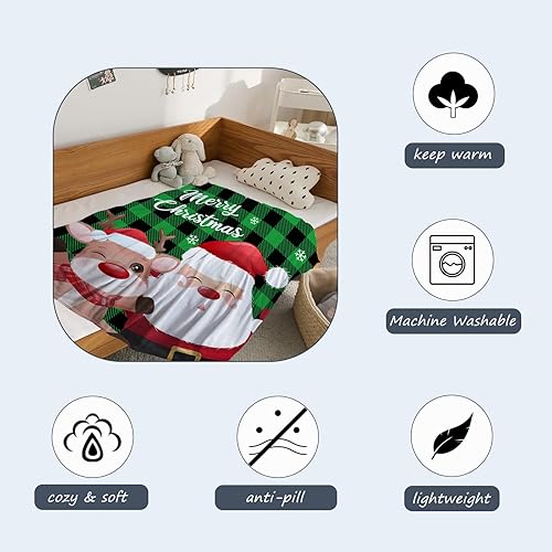 Miniatura 5 de Neatee Living Manta de Navidad para bebé, manta de Navidad a cuadros verdes, manta de Papá Noel, manta de vacaciones de invierno para niños