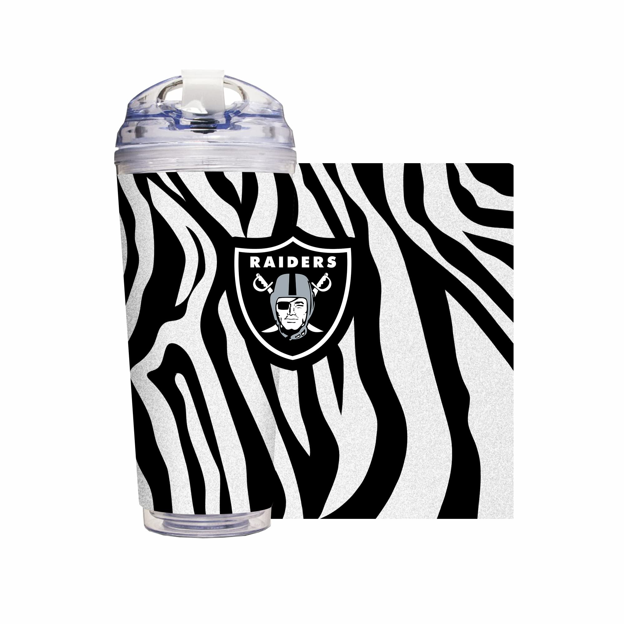Rico Industries NFL Football Glitter 24oz Acrylic Glitter Tumbler with Hinged Lid, Officially Licensed Double Wall Tumbler with Straw