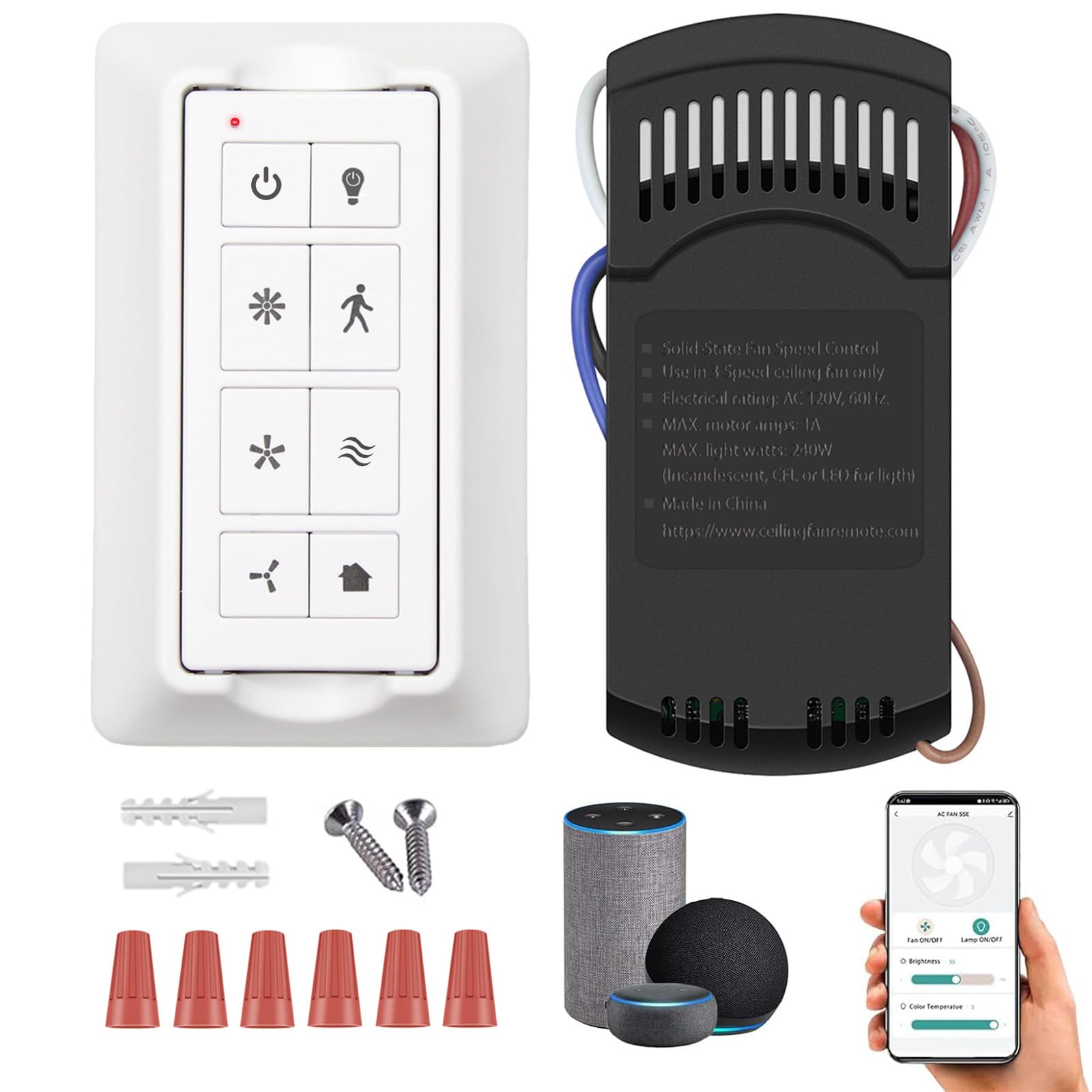 Smart Universal Ceiling Fan Remote Control Kit with Receiver, White