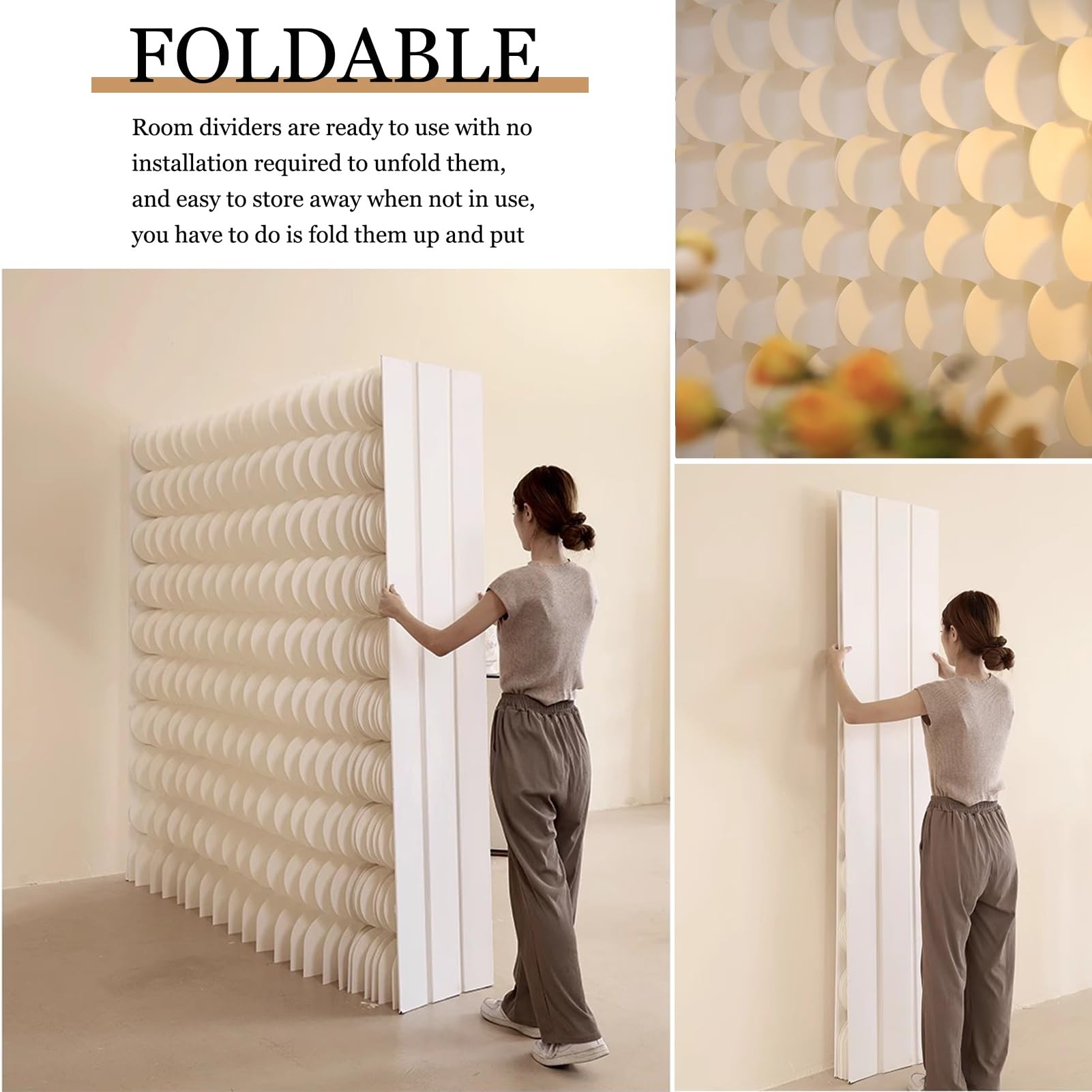 Biombo Separador Retractable Room Divider Folding Partition Privacy Screens, Modern Indoor DIY Decorative Paper Wall Partitions for Home Office Room Restaurant(400x180x43 cm)