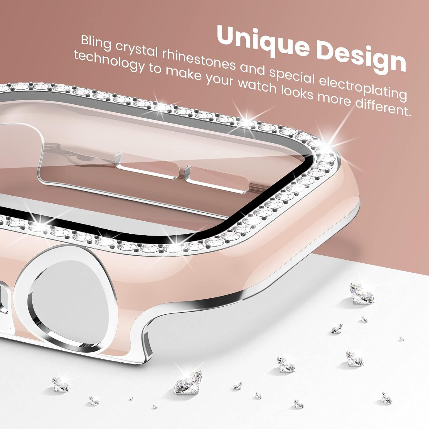 Goton Bling Case Compatible for Apple Watch 40mm Screen Protector iWatch SE Series 6 5 4 Accessories, Rhinestone Diamond Crystal Bumper Face Cover with Glass Film for Women Girl(40 mm,Pink)