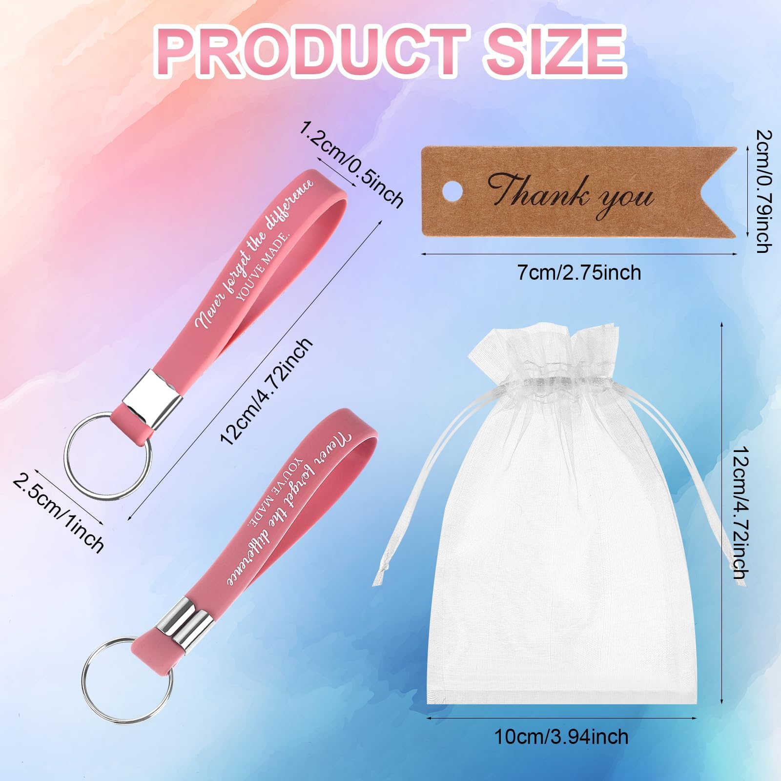 30 Set Inspirational Keychains Gifts Motivational Silicone Keyrings with Thank You Card Organza Bag Thank You Gift for Staff Teacher Coworker Employee Appreciation Gifts Office School Graduation Gift - Image 3