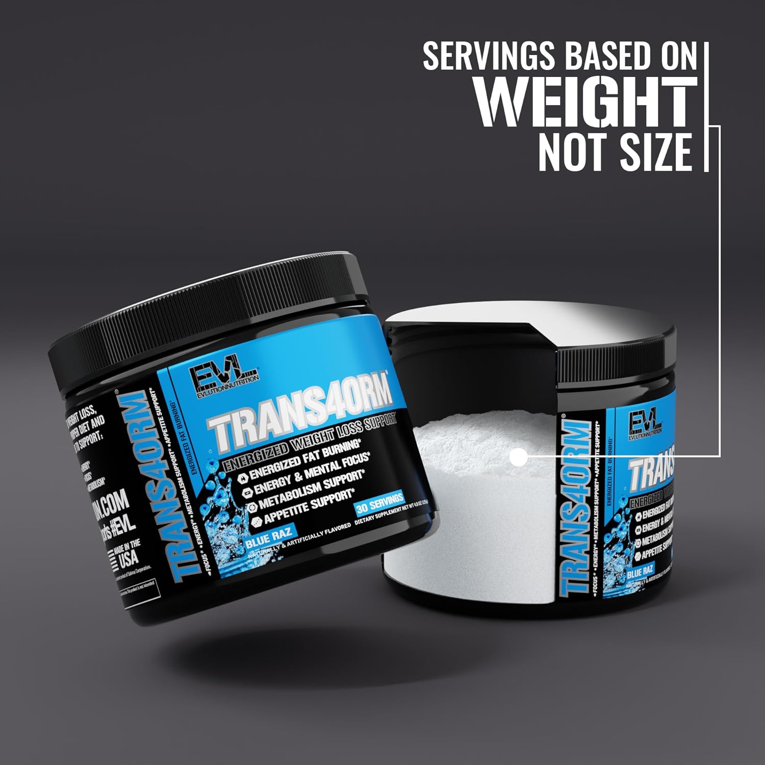 Evlution Thermogenic Fat Burning Support Powder Nutrition Trans4orm Fast Acting Energy Powder to Support Fast Metabolism Weight Loss and Mental Focus with CLA Carnitine and Alpha GPC - Blue Raz - Image 3