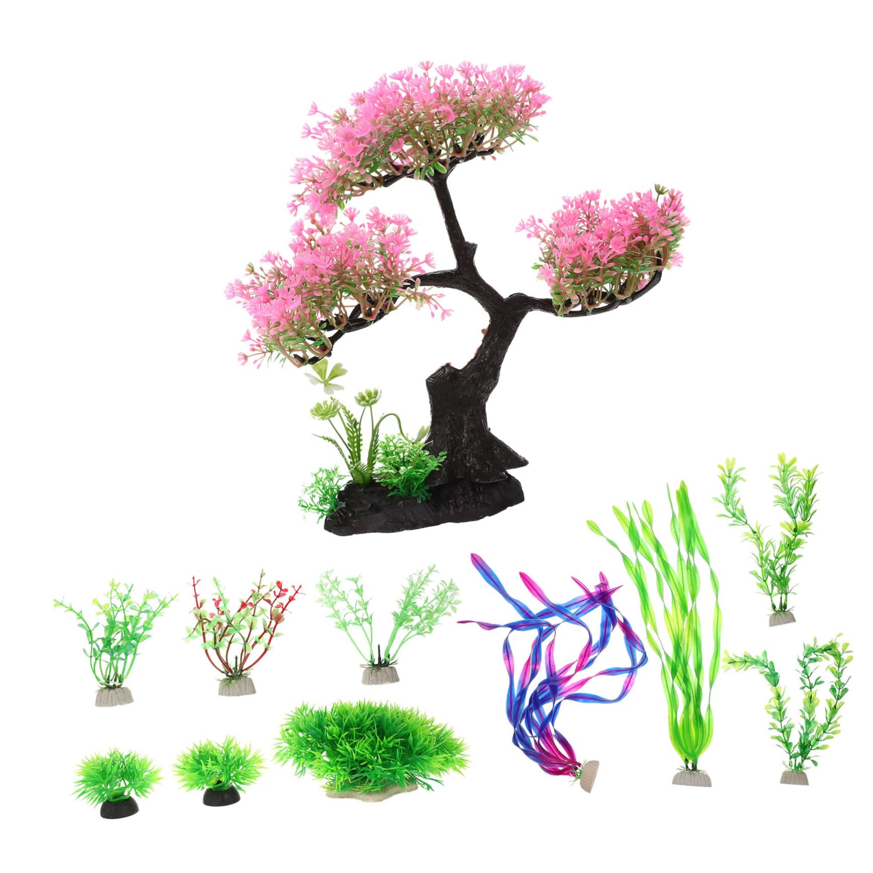 Milisten 33 Piezas Pecera Paisajismo Agua Plantas Decoración del Paisaje del Acuario Plantas Falsas De Agua Falsa Acuario De Árbol Bonsai Falso Combinación Resina Plantas Acuáticas