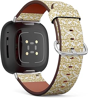 CJBROES Replacement Leather Watch Band, Compatible with Fitbit Versa 3 and Fitbit Sense of Wristband Bracelet Accessory - Floral tiling Inspired