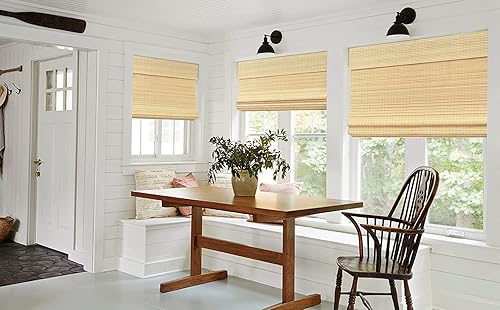 Vista 4 de LazBlinds Persianas romanas de bambú enrollables, sin cordón, instalación sin herramientas ni taladro, decoran, proporcionan intimidad, par ventana