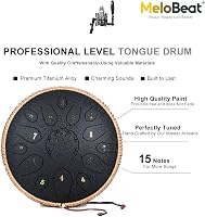 MeloBeat Tongue Drum 12" 15 Hangú D-dúr Acél Handpan Készlet - Professzionális Ütőhangszer Dalkönyvvel, Ütőkkel és Hordtáskával (Fekete) 3