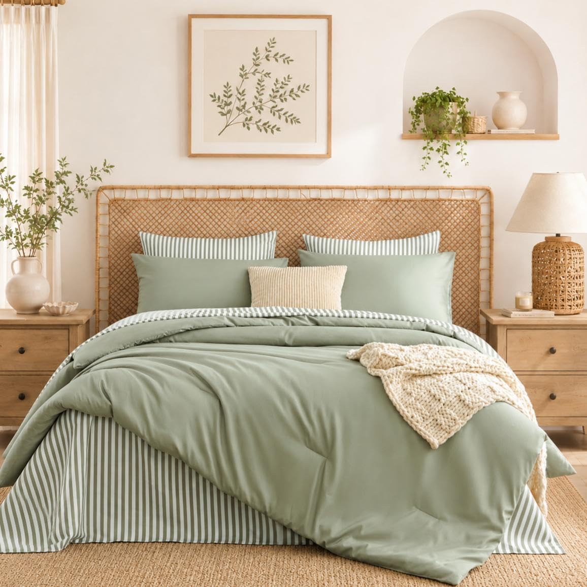 Green Comforter Set Full Size 7 Pieces Bed in a Bag Full Bedding