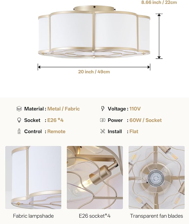 Ventilador de Techo 20" Con Luz y Control Remoto 110V miniatura 8