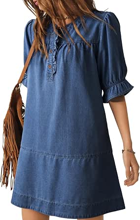 Dokotoo Women's Short-Sleeve Button-Front Denim Dress