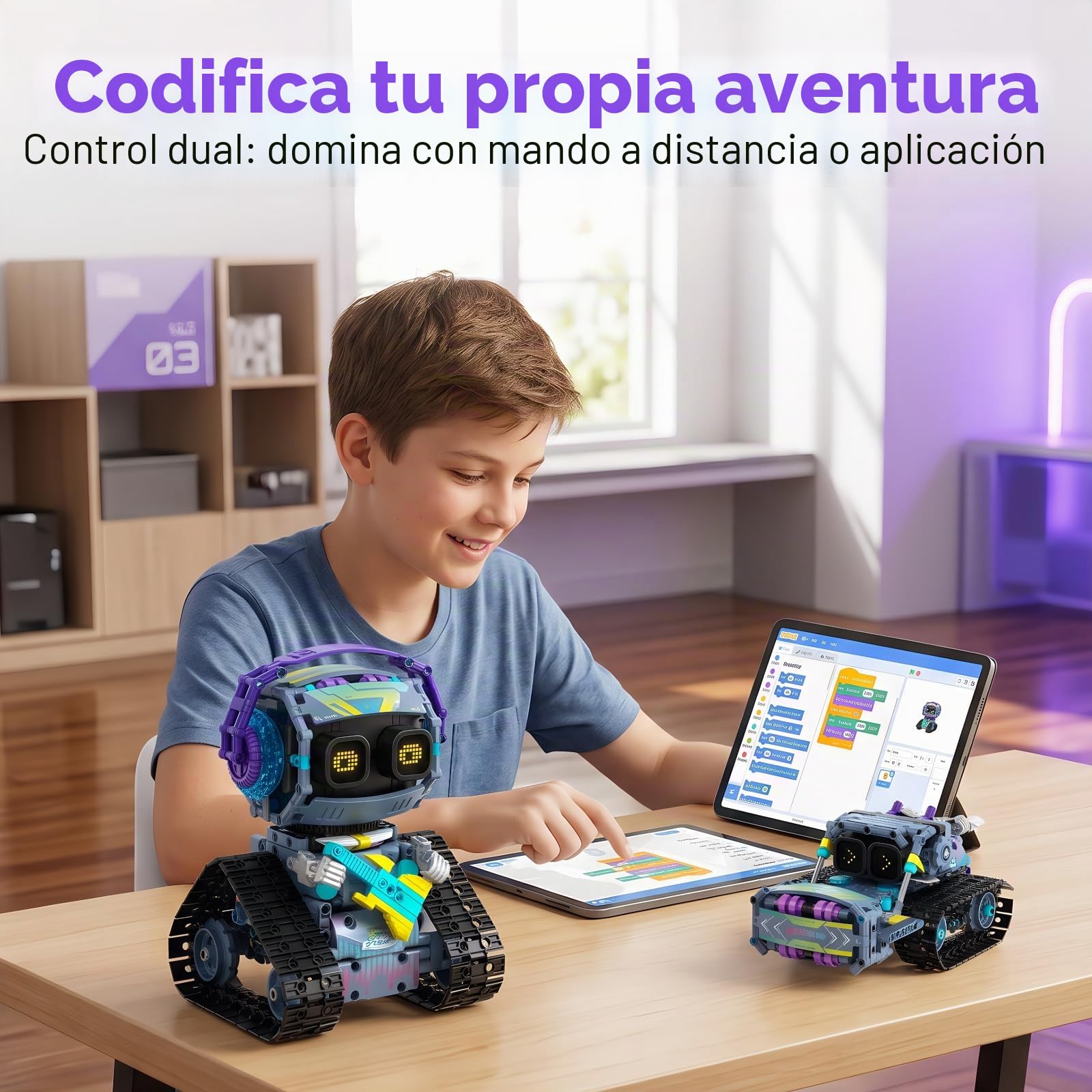 Kit Robot, 3-in-1 Modelo Set Proyecto Proyecto Regalo | kit robot: control por app, mando, orugas ágiles y movimiento reactivo; aprendizaje, regalos, proyectos familiares y hobby