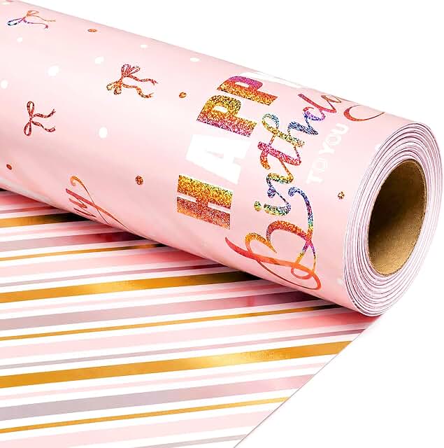 Burymento Pink Holographic Birthday Wrapping Paper image