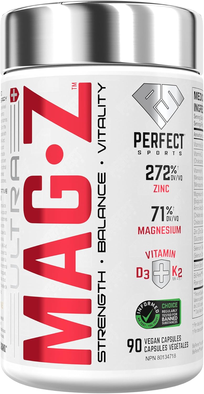 PERFECT SPORTS Ultra MAG-Z - Zinc Magnesium Supplement | Multi-Form Magnesium Blend, Zinc, Methylated Vitamin B6 (P5P) | Deep Sleep, Muscle Recovery, & Muscle Function | 90 Capsules