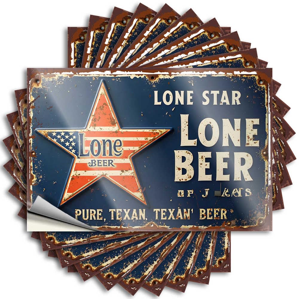 Vintage Lone Star Lone Beer Sign with Patriotic Design Bumper Spring Porch Decor Self Adhesive | Personalized Wall Vinyl Sticker Pack for Farmers(8X12CM)