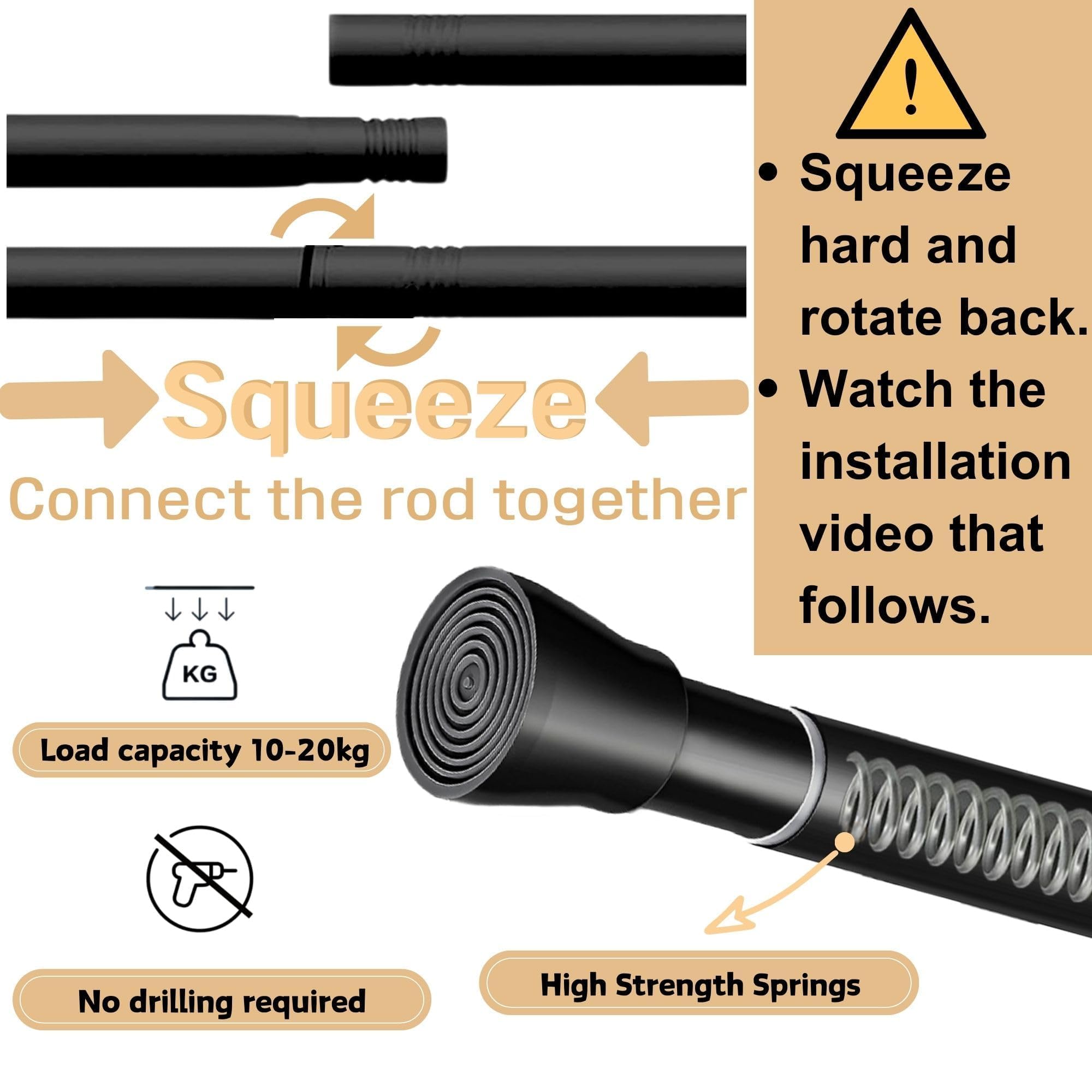 Asta Per Tenda Da Doccia Regolabile 73-226 Cm - Senza Fori, Diametro 25 Mm, Argentata - Foto 6