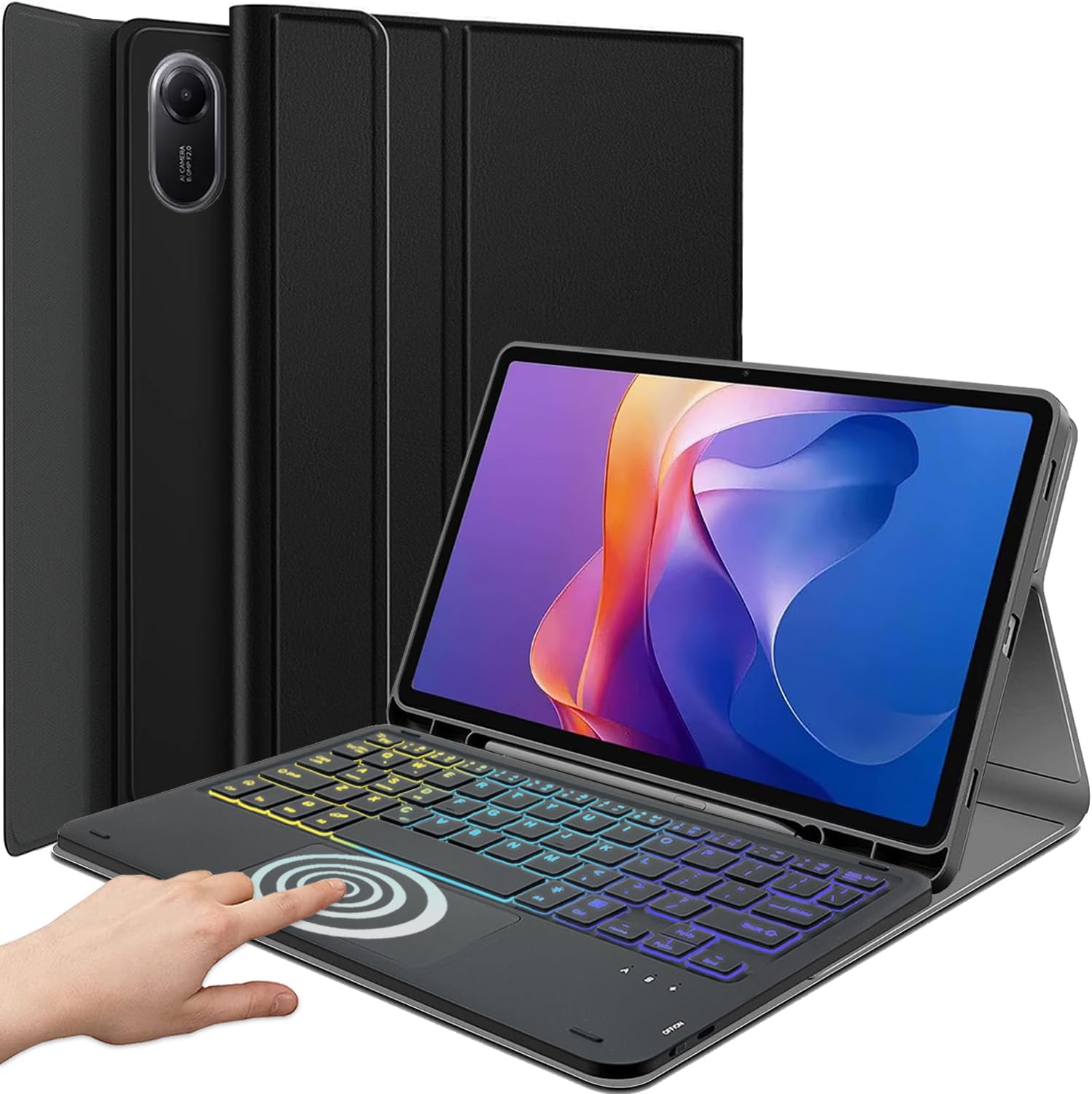Backlit Touchpad Keyboard Case for Xiaomi Redmi Pad 2 2025 11 Inch, 3-Zone Rainbow Backlit Wireless Keyboard with Slim Stand Cover Case for 11” Xiaomi Redmi Pad 2 2025 Released