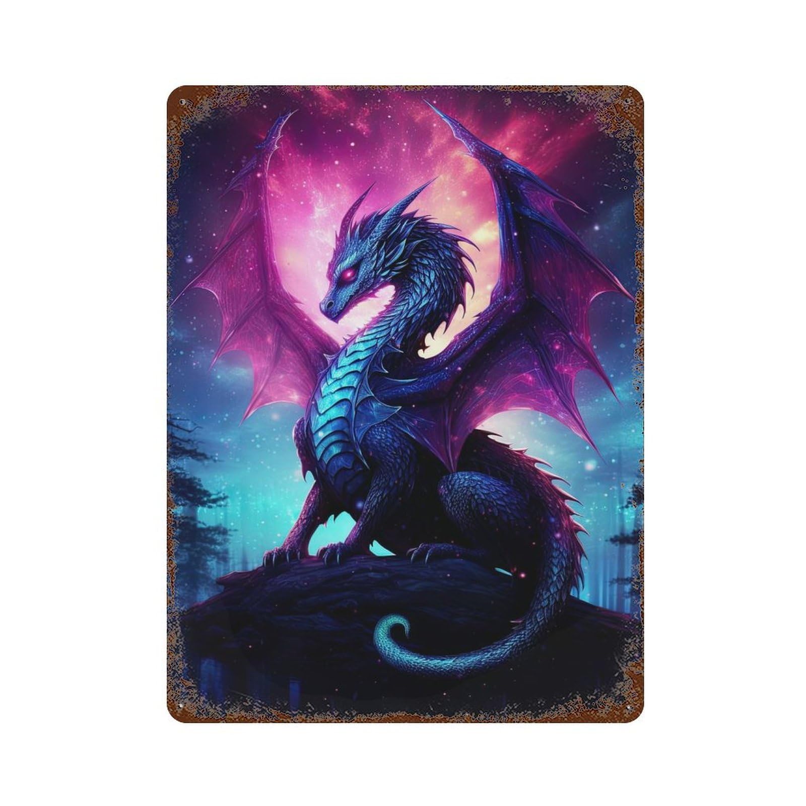 Fantasy Dragon in The Sky 15.7"x11.8" Retro Metal Sign, Vintage Wall Decor for Garage, Bar And Workshop Decor