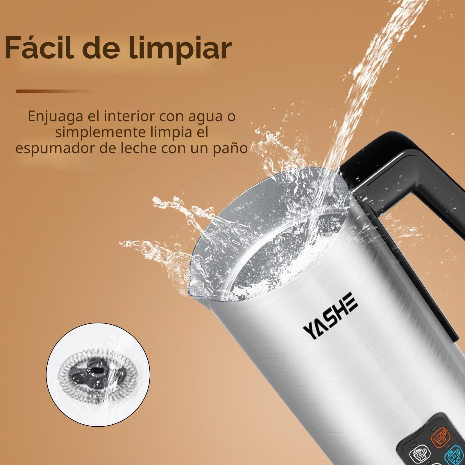 YASHE Espumador Leche, 4 en 1 Espumador Leche Electrico, 240 ml Calienta Leche, para Espuma Caliente/Fría, para Café, Capuchino, Latte, Macchiato, Silencioso, Revestimiento Antiadherente
