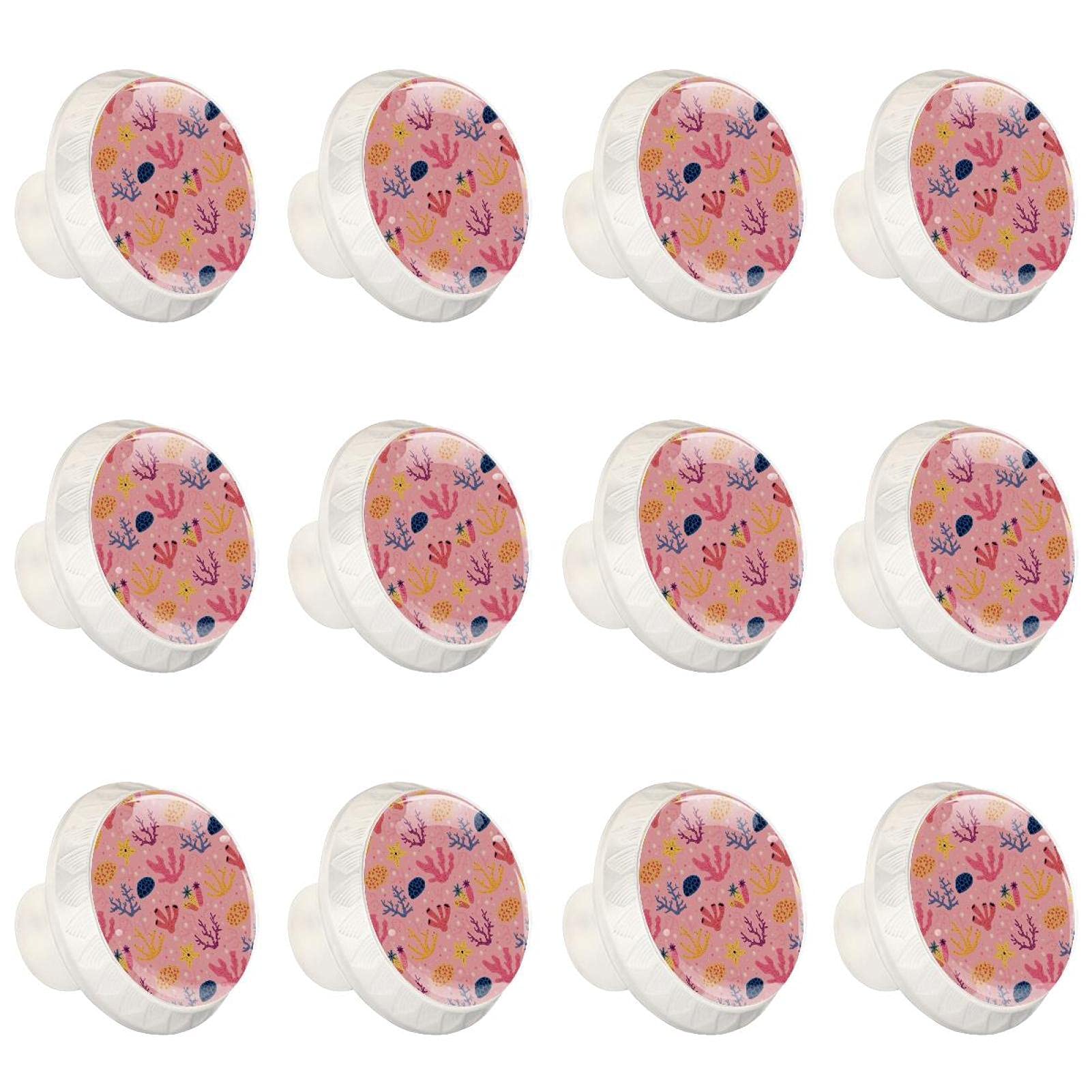 Boutons ronds boutons décoratifs armoire rose motif corail dessin animé x12