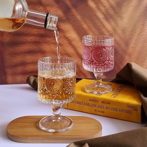 Miniatura 5 de Juego de 4 copas de copa vintage en relieve, copas de vino románticas para bebidas, globos de agua para restaurantes, fiestas, bodas, bares