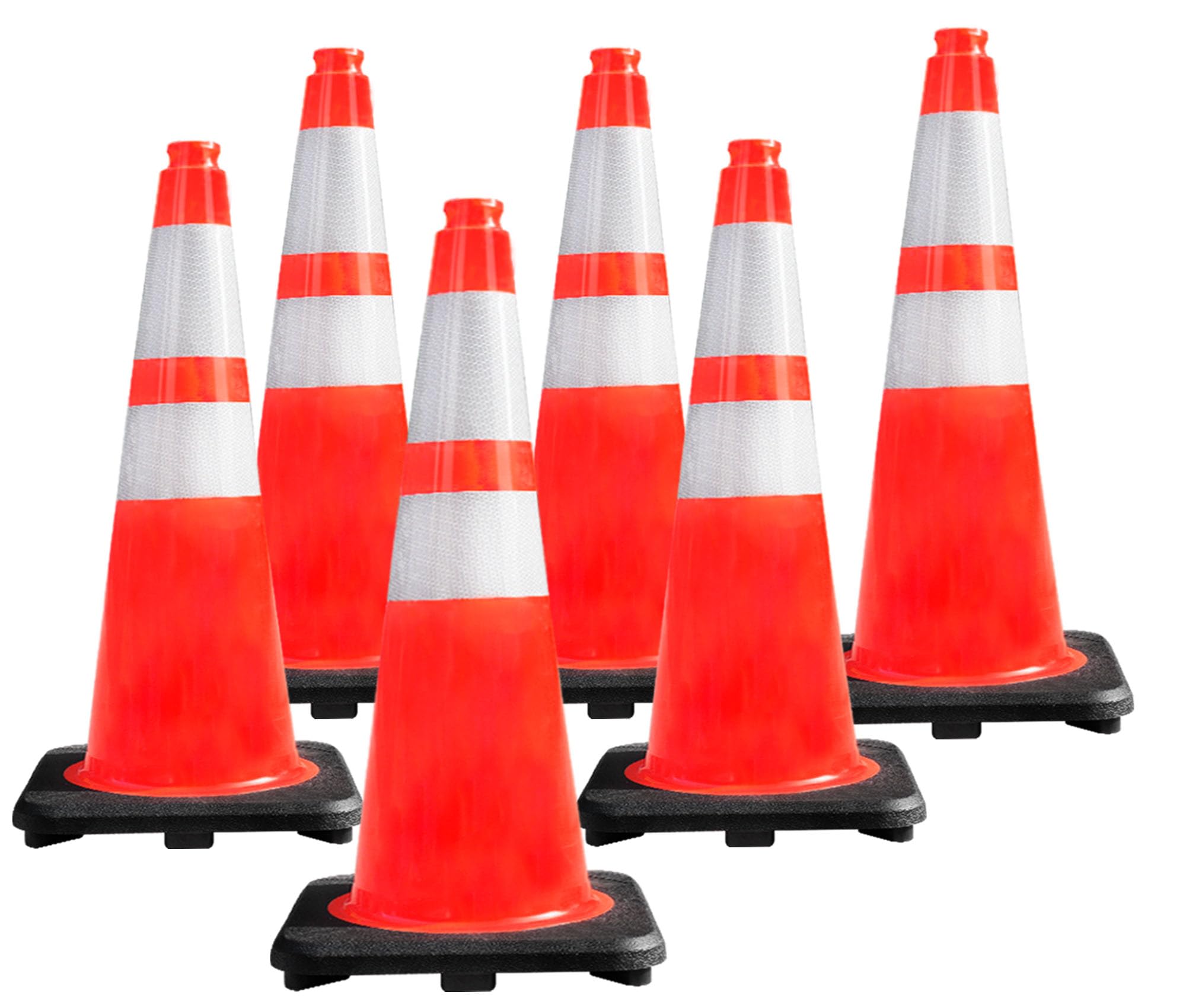ELLUMIN Traffic Cones 28 Inch Orange Cones 6 Pack with Heavy Duty Black Base - Safety Cones with Reflective Collars for Driveway Road Safety, Traffic Control, Parking Lot (28inch, 6 Pack)