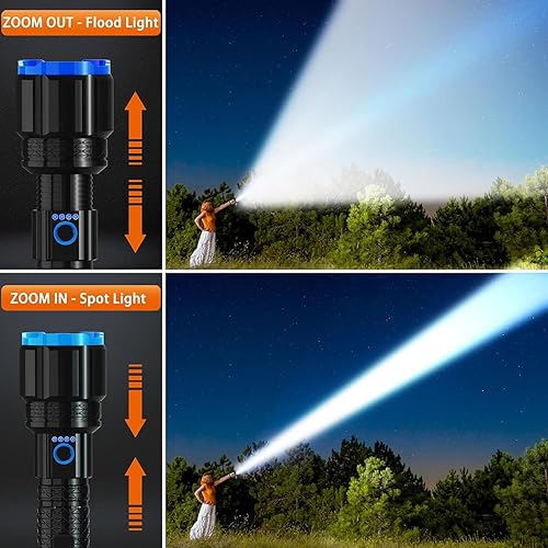 Miniatura 3 de Linterna LED recargable de alto lúmenes, potentes 900000 lúmenes, linternas súper brillantes, luz táctica de mano larga con zoom para camping,