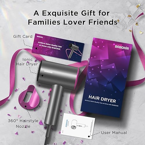 Miniatura 7 de Secador de pelo de secado rápido, secador iónico de 1800 W con botón frío, boquilla giratoria de 360 compacta y ligera para viajes, hogar, salón, 10