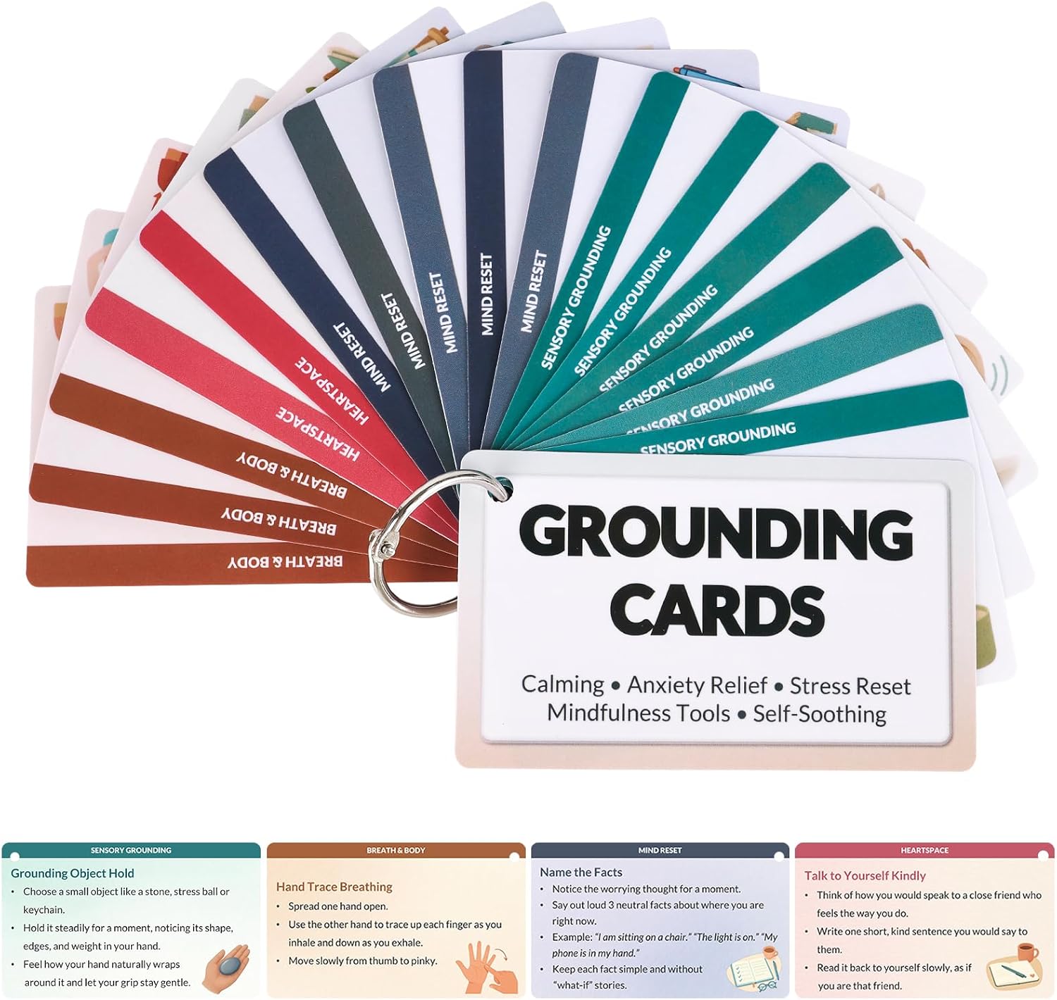 Grounding Coping Skills Cards - 17PCS Anxiety, Panic Attack, DBT Cards Tool
