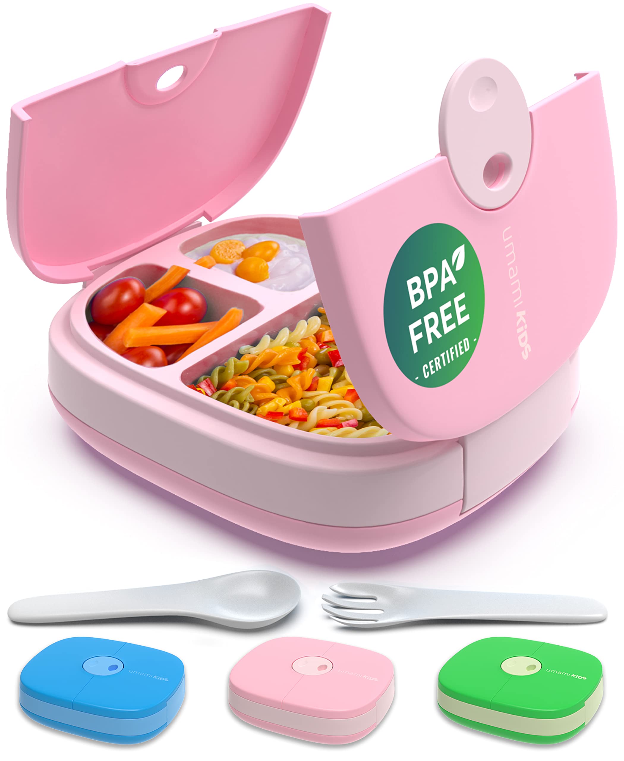 UPTRUST Bento Portapranzo 1400ml 3 Scomparti Con Cucchiaio E Forchetta - Contenitore Ermetico Per Bambini E Adulti, Adatto A Microonde E Lavastoviglie, Rosa-Bianco, Senza BPA - 3