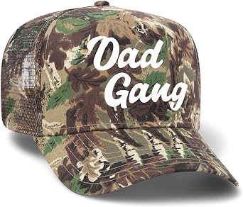 Dad Gang Camo Mesh Back Trucker Hat | Premium Snapback Baseball Hat for Men, Fathers, Dads