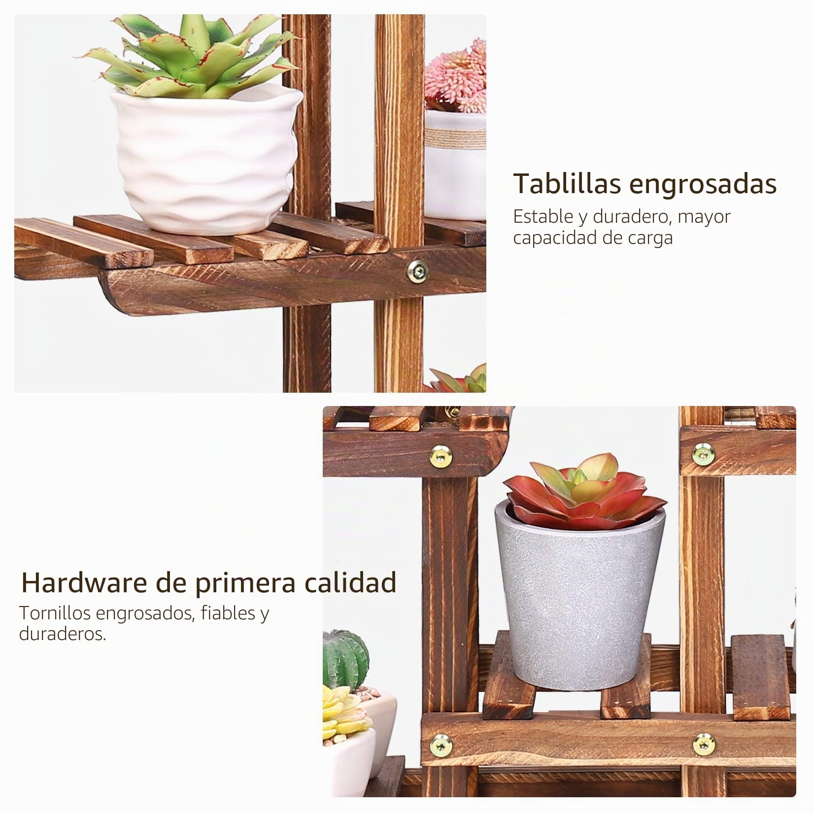 unho Estantería de Madera para Macetas, Mueble Plantas para Exterior Interior Soporte para Suculentas con 6 Estantes 60 x 11,5 x 61,5cm