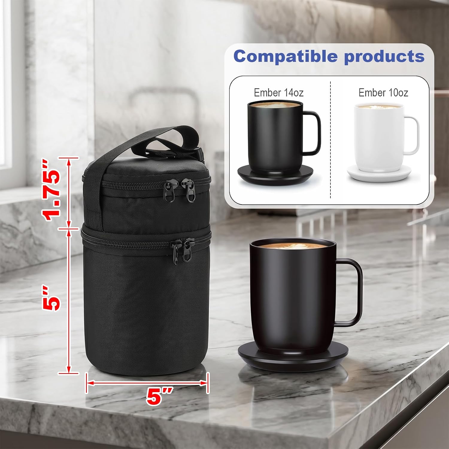 Beautyflier Carrying Case for Ember Temperature Control Smart Mug | Insulated Temperature Control Coffee Mug Tote Bags, Travel Carrier Bag for 14 Oz Coffee Cup Warmer