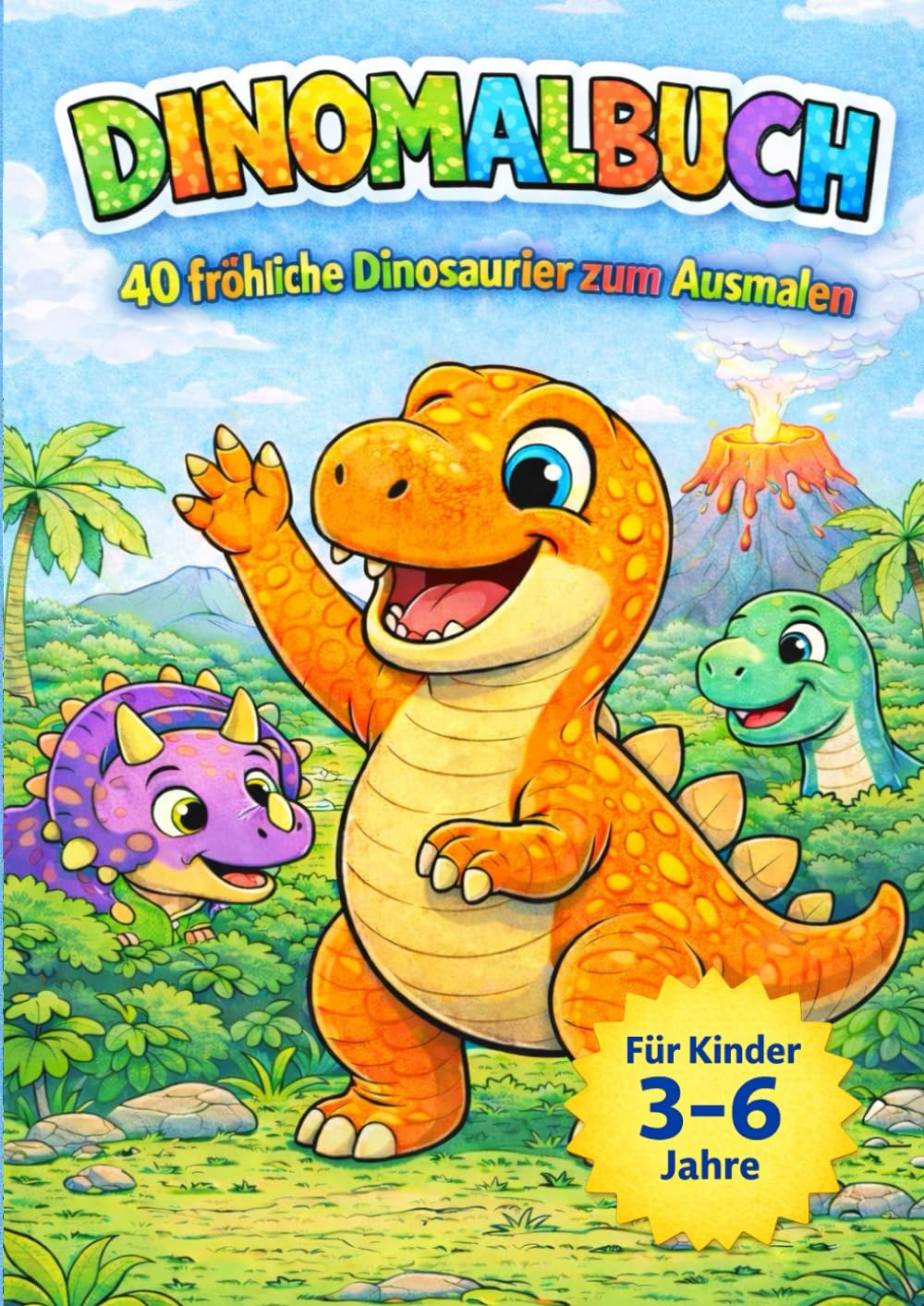 Dino-Malbuch: 40 lustige Ausmalbilder für Kinder – Fröhliche Dinosaurier in ihrer Urzeitwelt