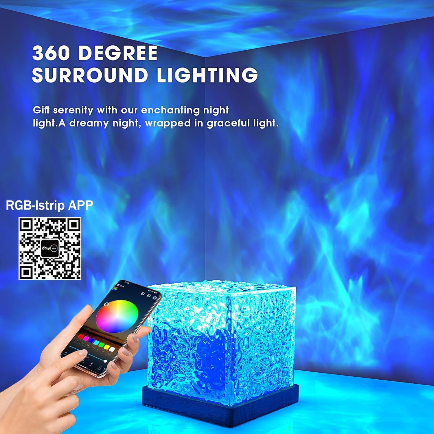 Ocean Wave Projector Light, 16-Color Luminorthe Cube Lamp and App Remote, 3D Holographic Water Ripple Romantic Ambient Lighting for Child's Room, Party, Night Light-4.4inch - Image 4