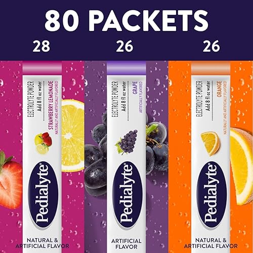Miniatura 2 de Pedialyte Polvo de electrolitos  Bebida de hidratación para niños y adultos  Paquete variado de estación de hidratación uva, limonada de fresa y