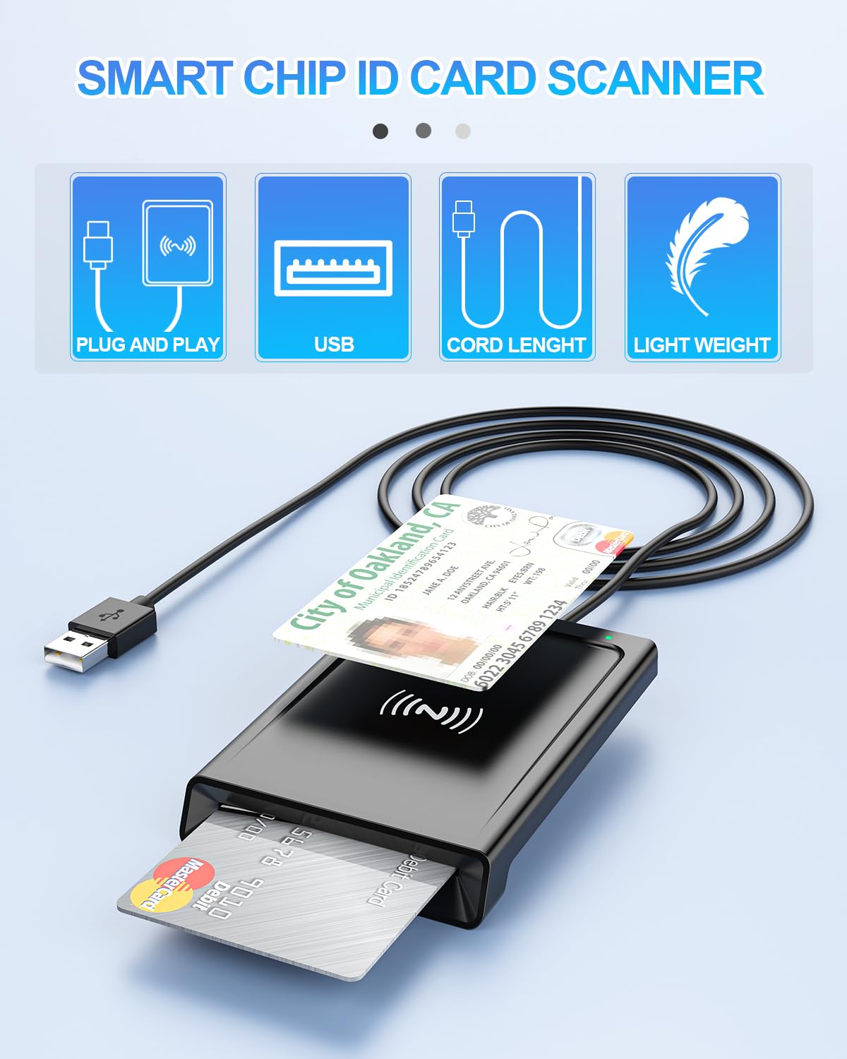 USB Chipkartenleser mit NFC - Smart Card Reader/SIM Kartenlesegerät - Kompatibel mit Windows, Linux, Android -DOD Military Kartenleser für den Neuen Personalausweis Gesundheitskarte Bankkarten